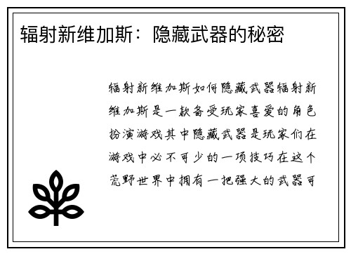 辐射新维加斯：隐藏武器的秘密